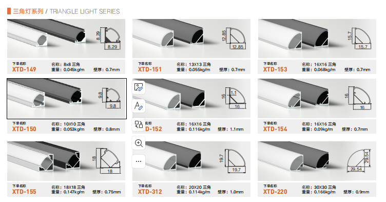 triangle light series of led aluminum profiles from China aluminum factory